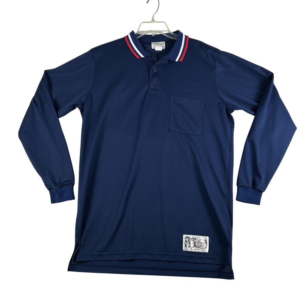 Vintage Honig's Whistle Stop Shirt Mens Large Navy Long Sleeve Polo Made USA 80s